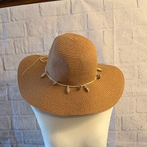 Steve Madden Tan Wide-Brim Hat with Shell Details